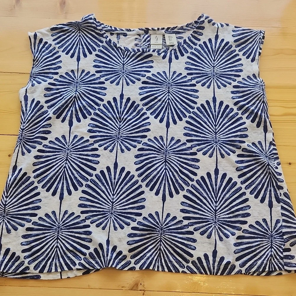 Joie 100% Linen Blouse Cap Sleeve Coastal White Blue L - Picture 10 of 16